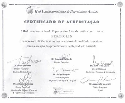 RedLara: Clínica aprovada nos critérios Internacional – Acreditado pela Entidade da Red Latino Americano de Reprodução Humana